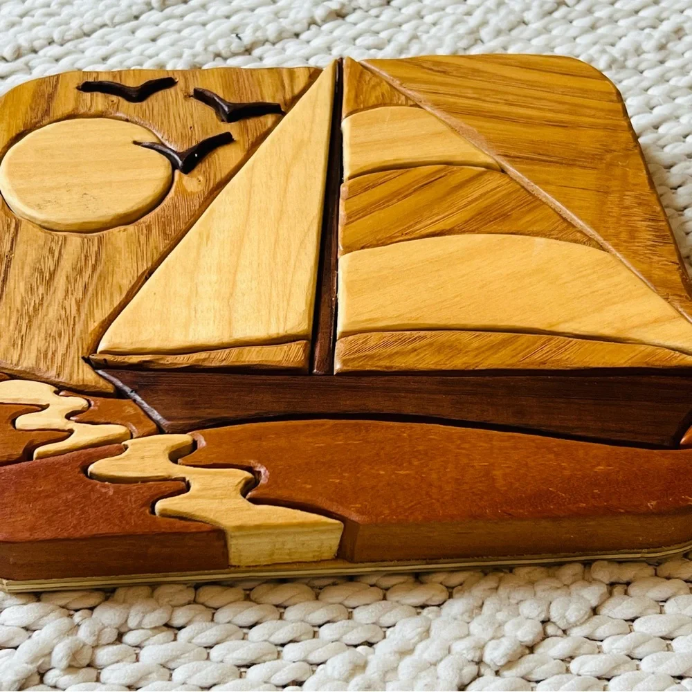 INTARSIA Wood Wall Art Nautical Boat Coastal Design from the Maldives RARE